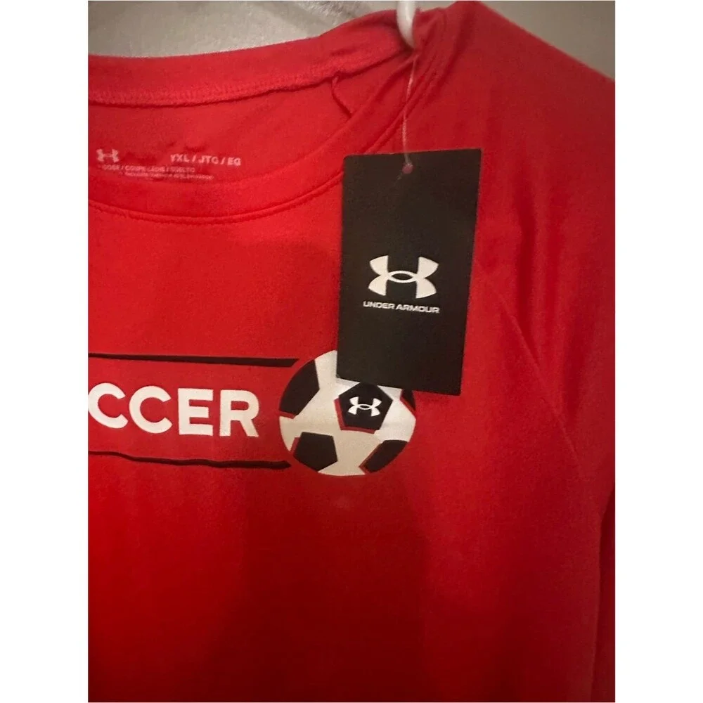 Under Armour Kids' Red 'Soccer' Long Sleeve Jersey Tee T shirt NWT size XL